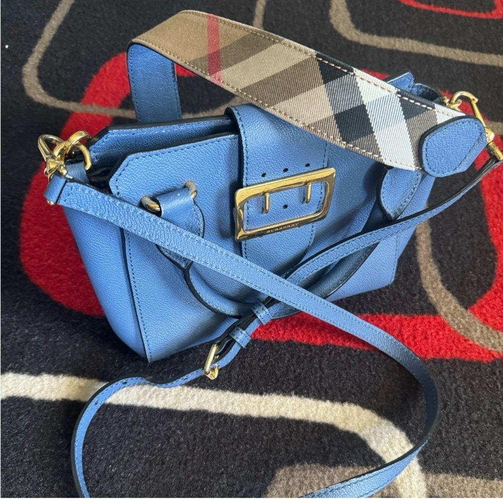 Burberry Blue Crossbody Bag with Plaid Strap